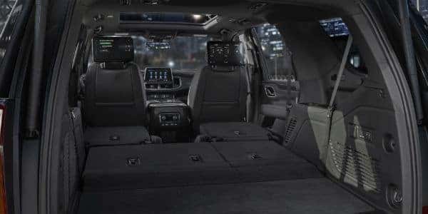 Interior view of 2021 Chevrolet Tahoe with rear seats down
