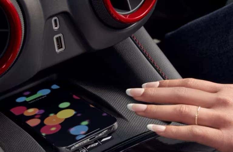 Interior of a Chevrolet RS model with a wireless phone charger