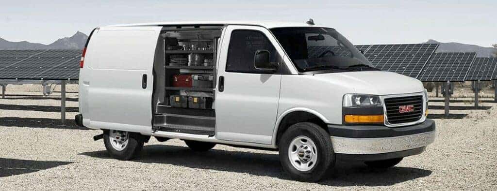2023 GMC Savana Cargo Van with its side door open