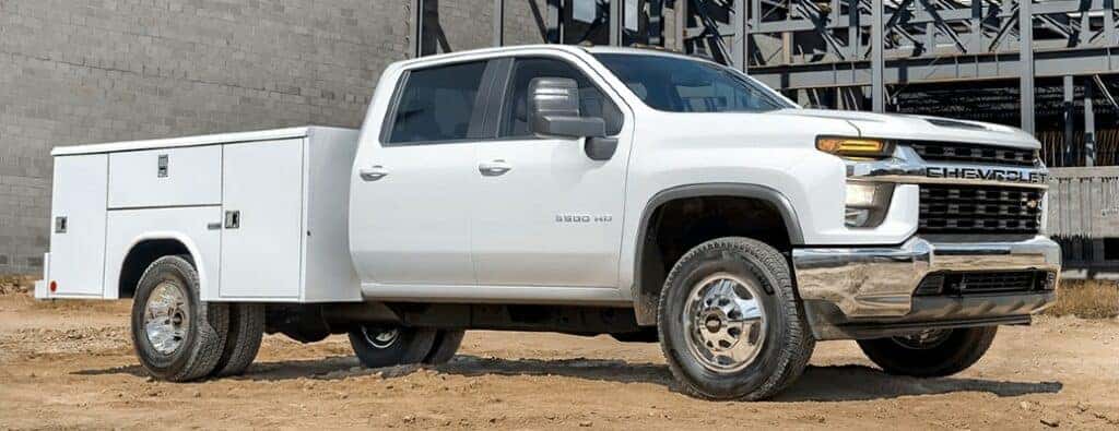 2023 Chevrolet Silverado Chassis Cab side view on a work site