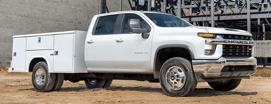 2023 Chevrolet Silverado Chassis Cab side view on a work site