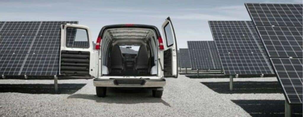 2024 GMC Savana Cargo Van rear cargo space with doors open