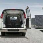 2024 GMC Savana Cargo Van rear cargo space with doors open