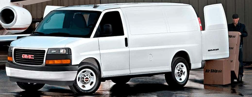2024 GMC Savana Cargo Van with rear door opens