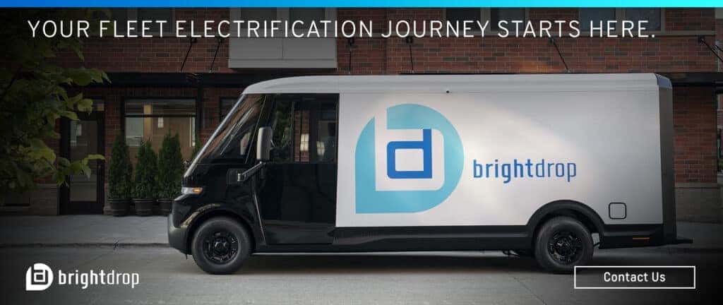 BrightDrop commercial electric vehicles side view banner