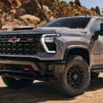 2024 Chevrolet Silverado HD ZR2 front and side view on sand