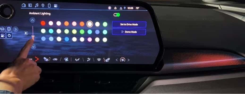 ambient lighting color selections on a display screen