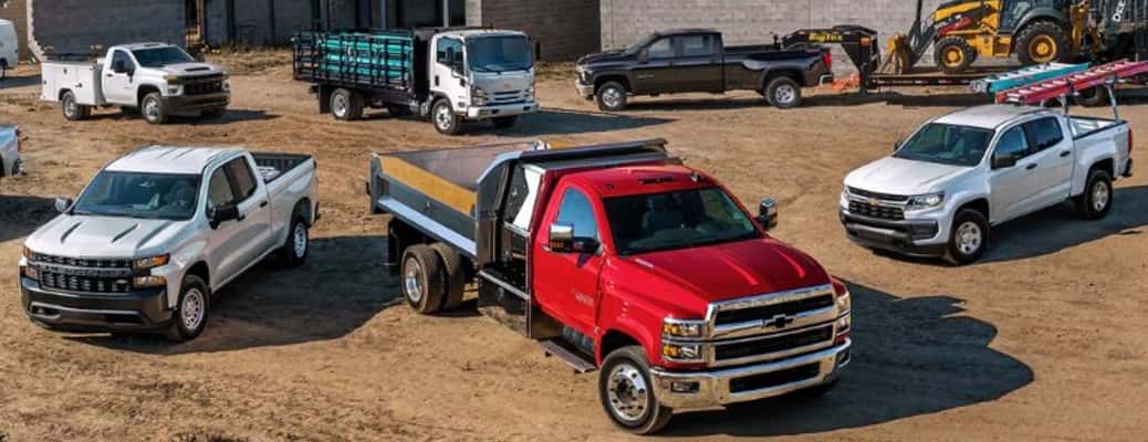 Chevrolet fleet vehicles parked at a work site