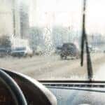 Wiper blades on a windshield of a car