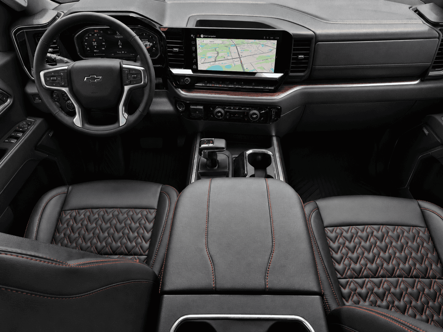 Unconquered Edition Silverado dashboard and custom Katzkin quilted seating