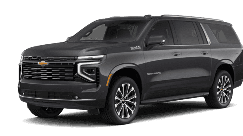 Dark gray Chevrolet Suburban shown from a front three-quarter angle.