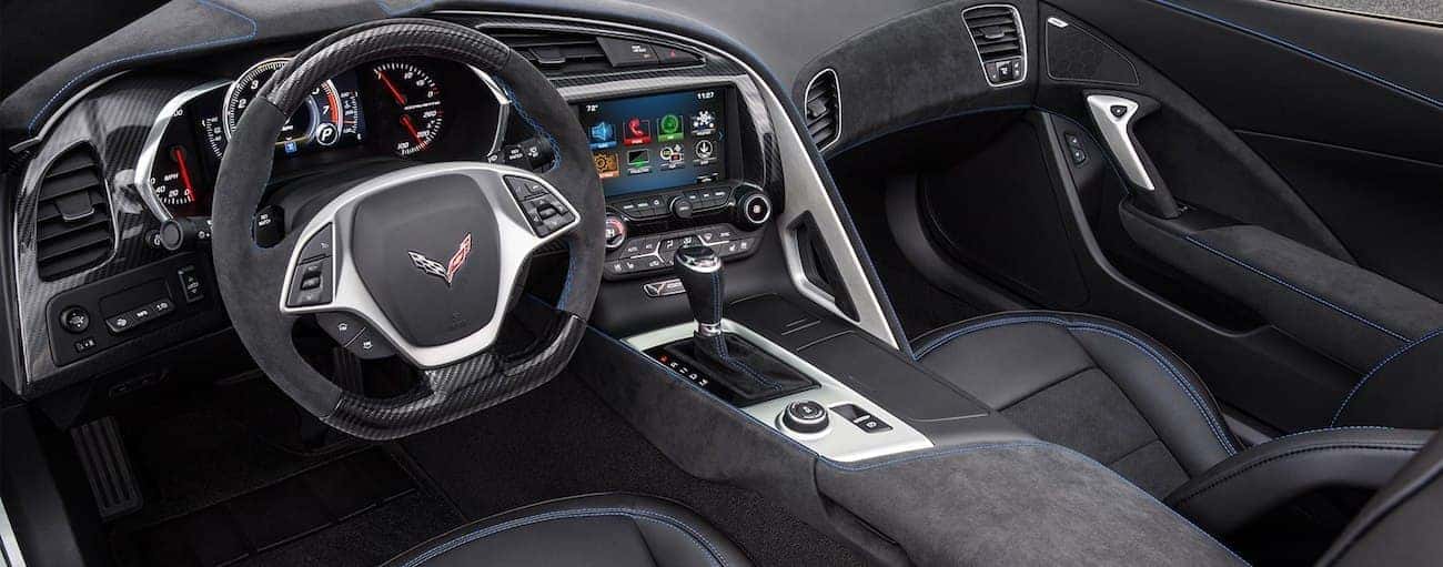 Gray microsuede interior of 2019 Chevrolet Corvette Grand Sport