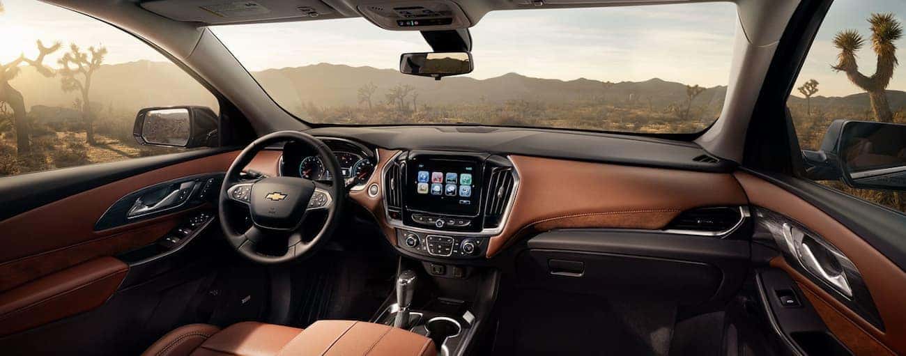 The two-tone interior of a Traverse having won 2019 Chevy Traverse vs 2019 Dodge Durango