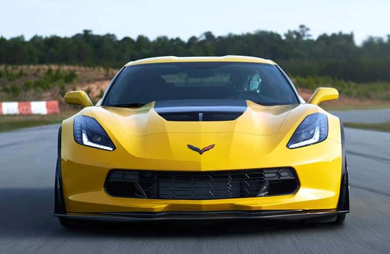 Front view of yellow 2019 Chevrolet Corvette Z06