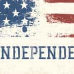 Happy Independence Day title and a tattered American flag
