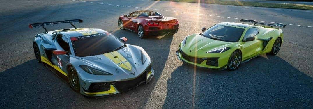 Three Chevy Corvette Models on a Track