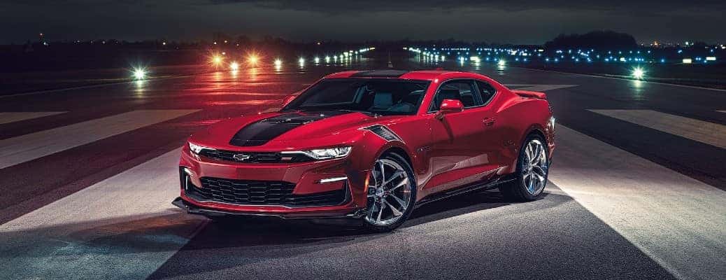 A 2023 Chevy Camaro in red, one of the many color options.