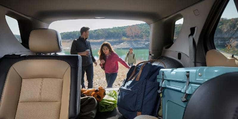The cargo space as seen from inside the 2023 Chevy Equinox.