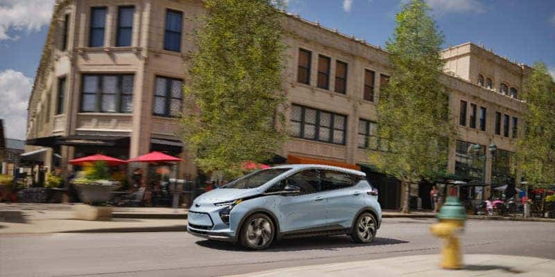 A 2023 Chevy Bolt EV, which is a great choice for taking one of the top three road trips near Nashville, TN.