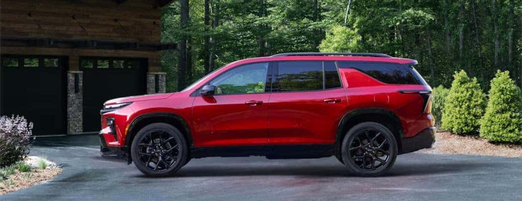 The 2023 Chevy Traverse as seen from the side. It has many trim levels to compare and contrast.