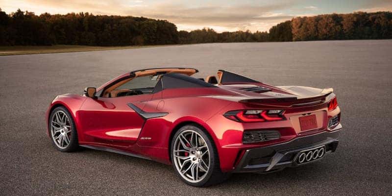 A rear-side view of the 2023 Chevy Corvette Z06.
