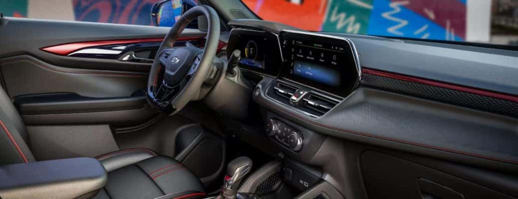The cockpit of the 2024 Chevy Trailblazer, showcasing the new 11" color touchscreen that comes standard.