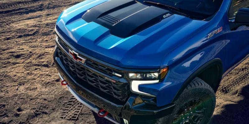 The rugged and stylish hood on the Chevy Silverado ZR2.
