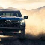 A front view of the 2024 Chevy Silverado 1500 ZR2 off-roading vehicle.