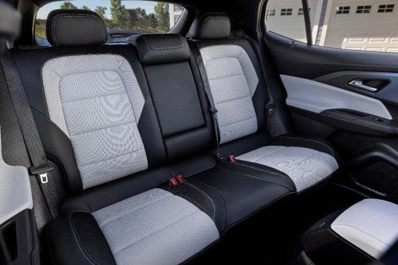 View of rear cabin in 2024 Chevrolet Equinox EV 3LT with Sky Cool Gray interior. Preproduction model shown. Actual production model may vary. 2024 Chevrolet Equinox EV available Fall 2023.