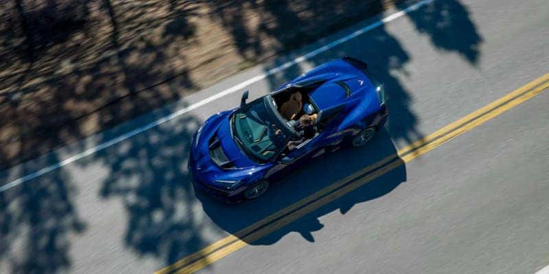 A top down view of the covertible model of the 2025 Chevy Corvette ZR1.