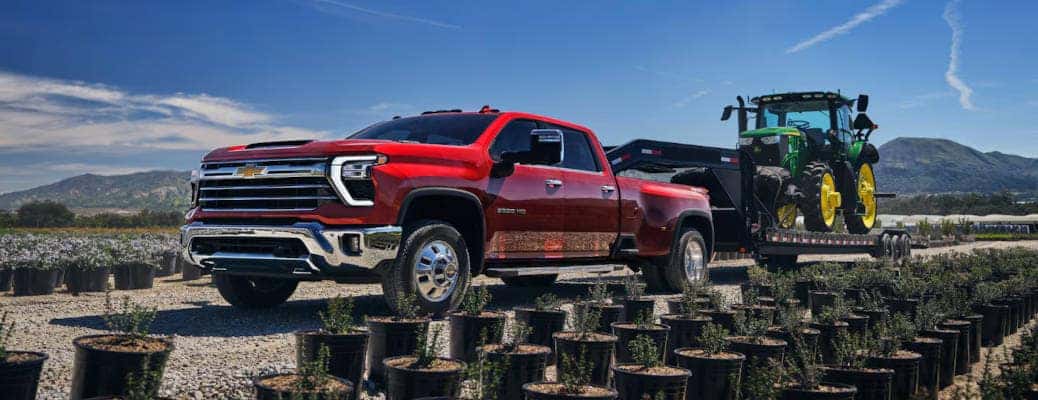 The Silverado 2500 towing a large trailer.