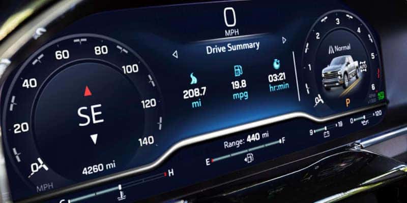 The digital dashboard in the Silverado 1500.