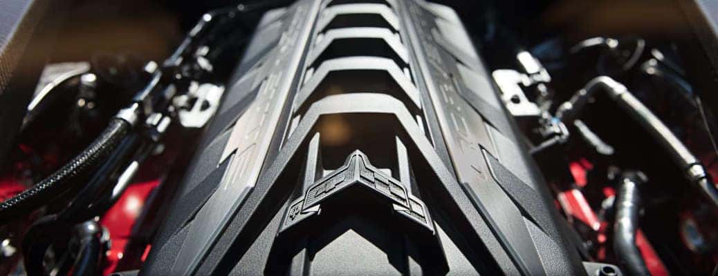 A close-up view of the engine in the 2025 Chevy Corvette Stingray.