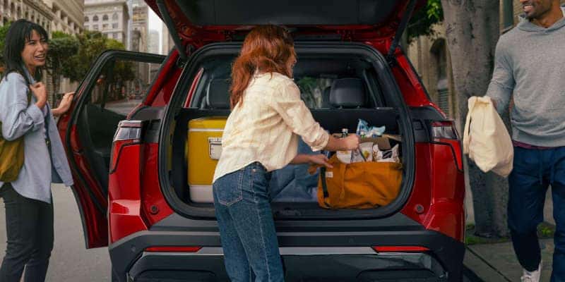 An external view of the open cargo area in the 2025 Equinox.