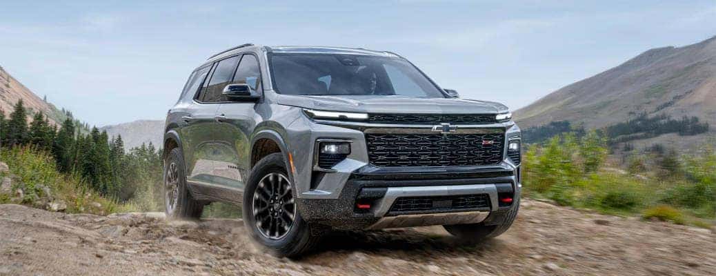 A front quarter view of the 2025 Chevy Traverse Z71 offroading.