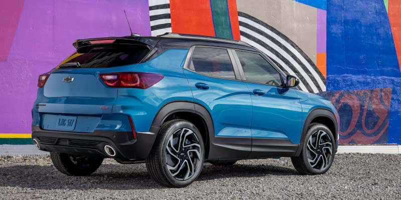 A rear quarter view of the 2025 Chevy Trailblazer.