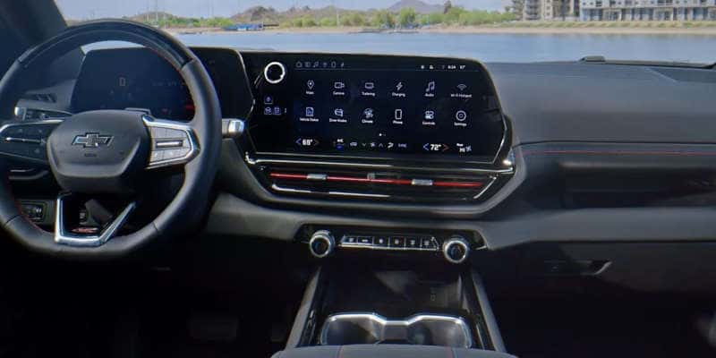 The controls and displays in the Chevy Silverado EV.