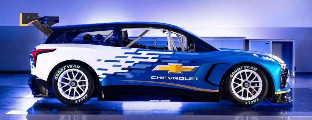 A side view of the Chevy Blazer EV.R NASCAR prototype.