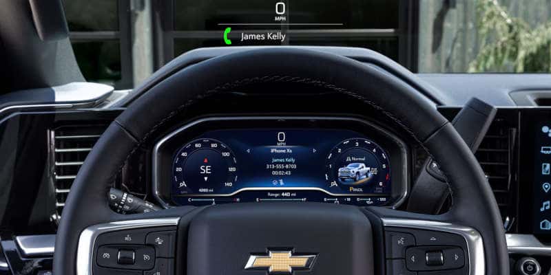 The Chevy Silverado 3500 HD's digital dashboard.