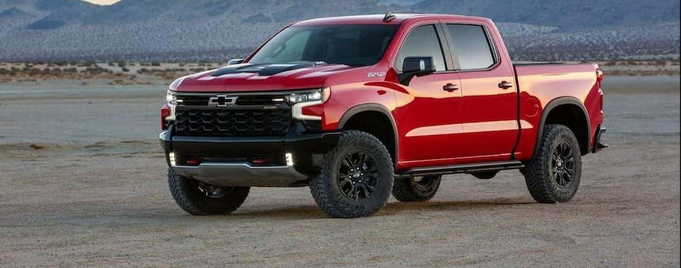 A red 2022 Chevy Silverado ZR2 parked off-road.