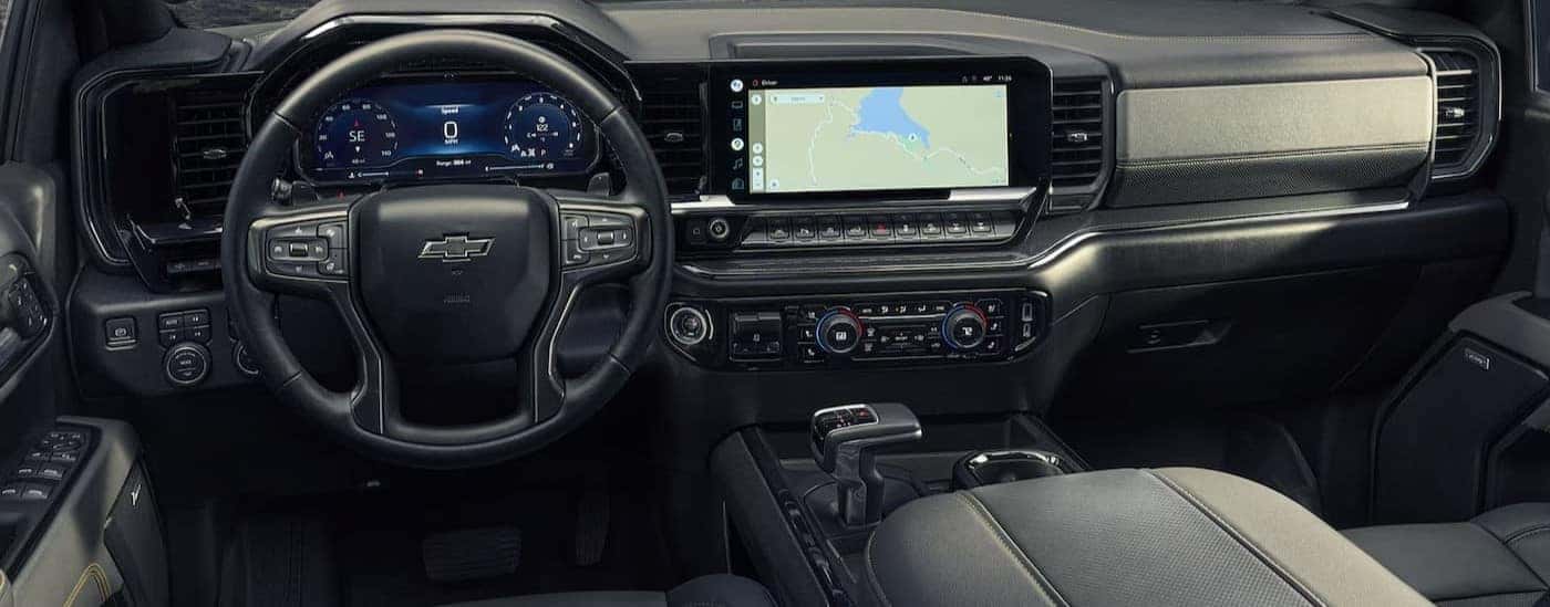 The black dash in a 2025 Chevy Silverado 1500 for sale near Hartford.