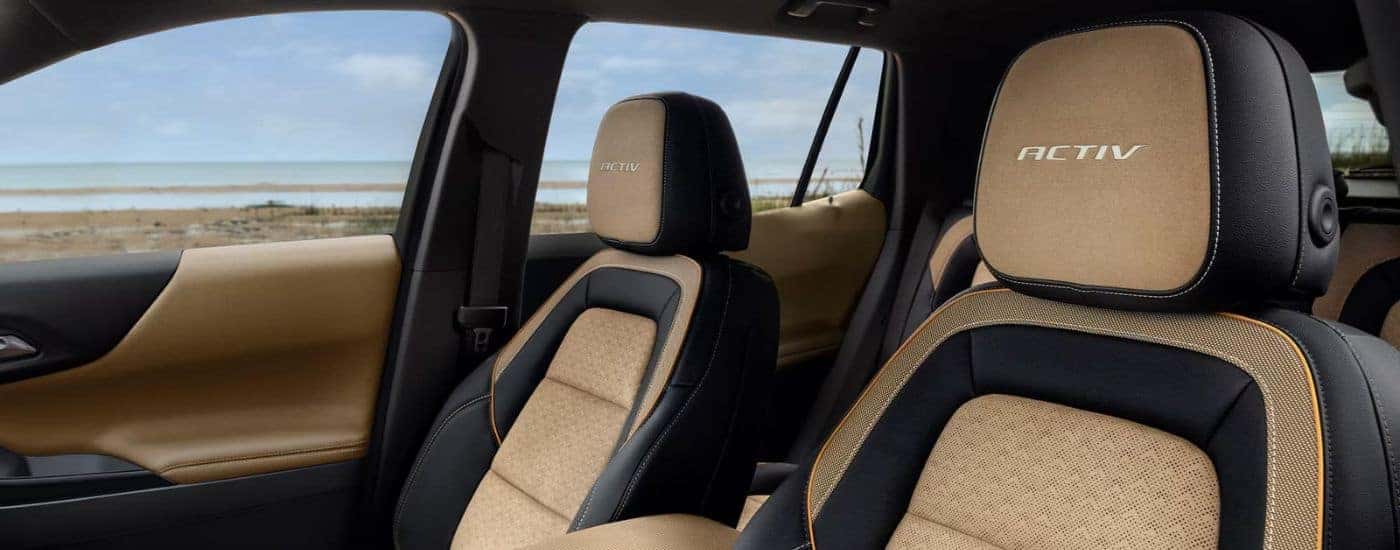 Black and Tan interior of a 2025 Chevy Equinox ACTIV for Sale in Vernon