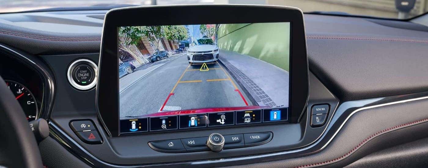 Back-up camera displayed on the infotainment screen in a 2025 Chevy Blazer for sale near Hartford