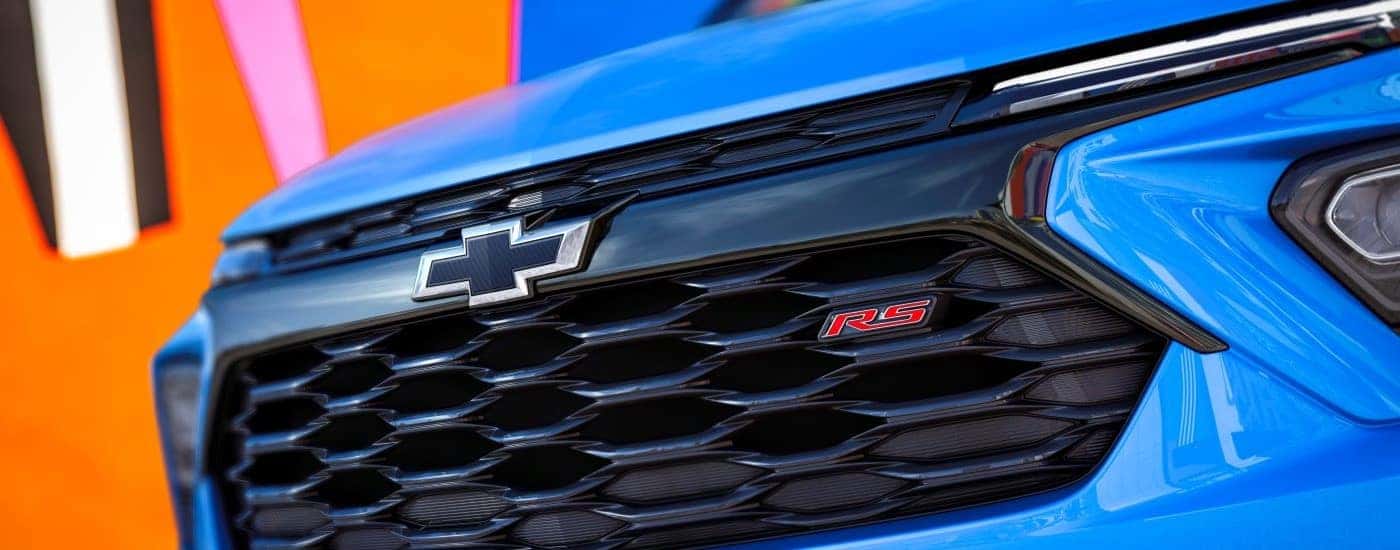 Front grille on a blue used 2024 Chevy Trailblazer RS for sale near Hartford