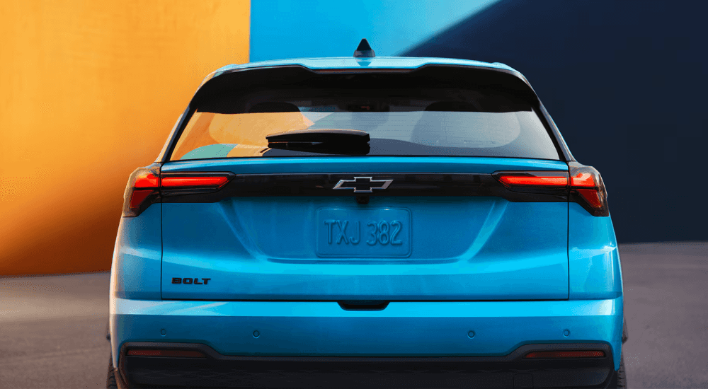 Trunk of a blue 2026 Chevy Bolt