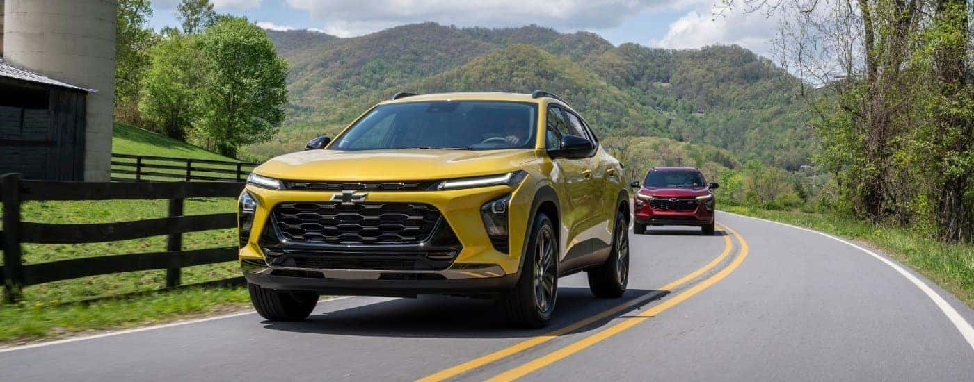 A yellow 2026 Chevy Trax for sale near East Windsor from the front.