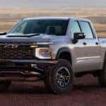 A silver 2027 Chevy Silverado 1500 parked offroad.