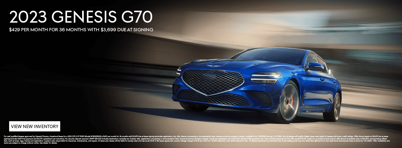 1351x497_Genesis_2023 Genesis G70 $429 per month for 36 months with $3,699 due at signing
