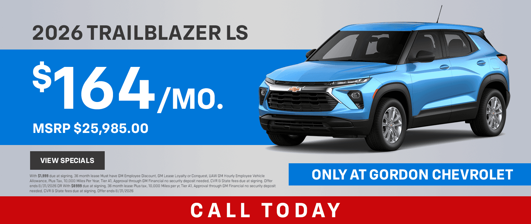 2026 Trailblazer LS MSRP $25,985.00 $164 per month