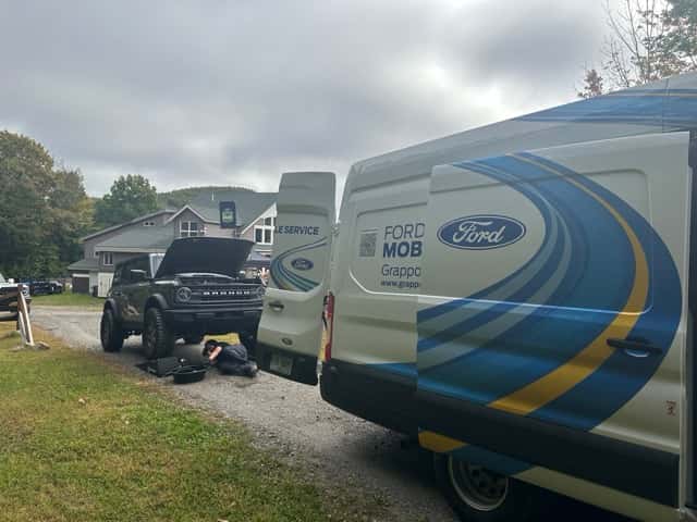 Grappone Ford Mobile Service performing oil change on Ford Bronco at Bronco Wild Fund Event